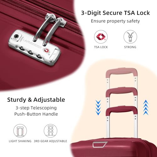 LARVENDER Carry On Luggage 22x14x9 Airline Approved, Suitcases with Wheels - color: Maroon-20in