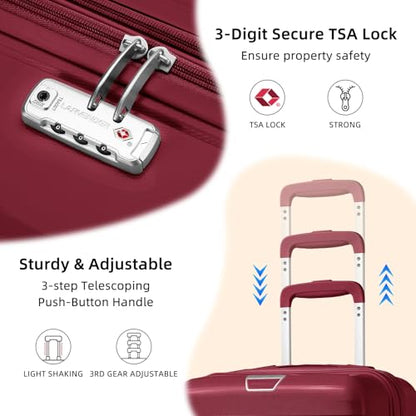 LARVENDER Carry On Luggage 22x14x9 Airline Approved, Suitcases with Wheels - color: Maroon-20in