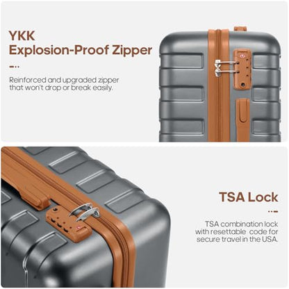 Carry on Luggage, Suitcase Set 3Piece with Backpack YKK zippers - color: Silver Gray