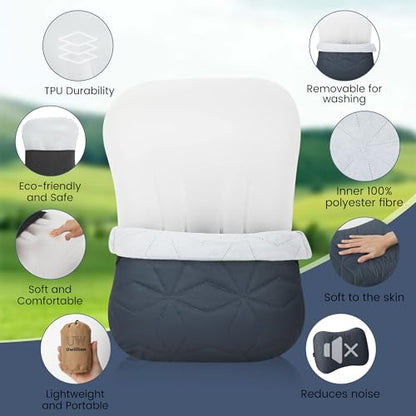 UWILLION Inflatable Camping Pillow with Removable Washable Cover, Ultralight Compact Air Pillow for Backpacking, Hiking, Travel & Camping, Ergonomic Neck and Lumbar Support Blow Up Pillow – Grey - color: Gray