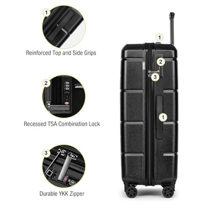 KYME Luggage Sets 3 Piece Hardshell 20"/24"/28" Suitcase with Wheels Hardside Suitcase Set with TSA Lock Large Travel Luggage Set for Women Men Black - color: Black, size: 3-Piece Set (20/24/28)