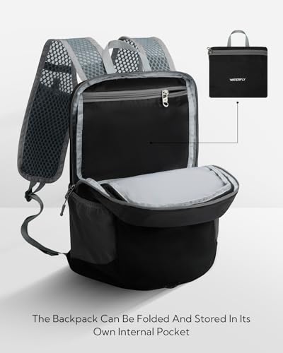 WATERFLY Small Packable Travel Backpack: 15L Lightweight Hiking Daypack - color: Black
