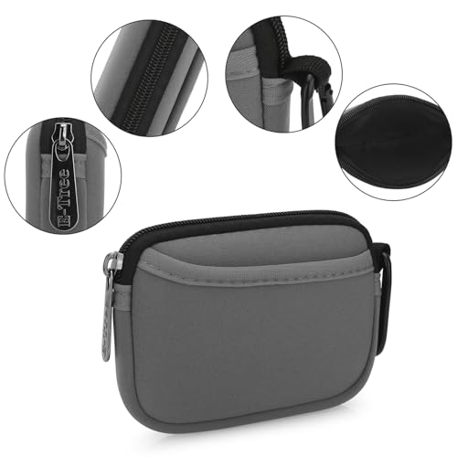 E-Tree Small Soft Neoprene Zipper Pouch with Carabiner Clip,Tech Bag Grey - color: Grey