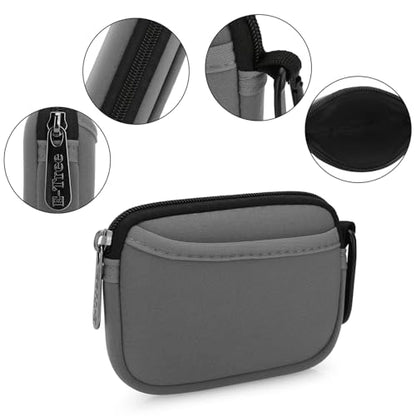 E-Tree Small Soft Neoprene Zipper Pouch with Carabiner Clip,Tech Bag Grey - color: Grey