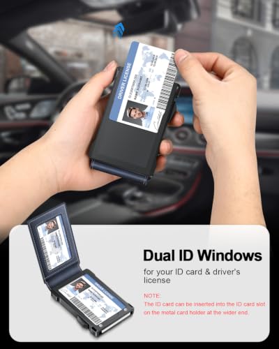 Wallet for Men RFID Wallet with 2 ID Windows & Money Clip, Slim Card Holder - color: Navy