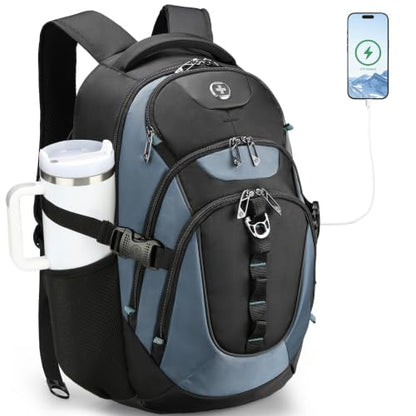 Swissdigital Design Travel Backpack for Men with USB Charging Port SD803-16 - color: Haze Blue/Black