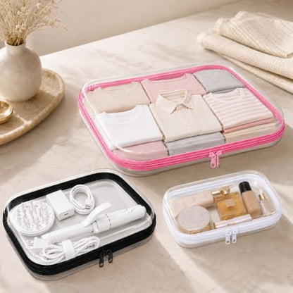 3 Pack Clear Hard Shell Zipper Case (1XL + 1L + 1M, Pink) - color: Pink(XL+L+M)