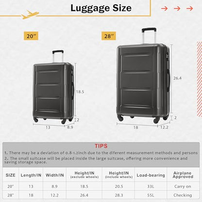 Merax Luggage Sets 4 Piece Suitcase Set, Expandable Hardside 20/28IN - color: Black-20/28/DB/TB, style: Luggage With Bags