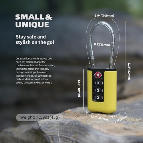 TSA Approved Luggage Locks, 3-Digit Waterproof Padlock, Combination Travel Cable Lock, Lockers, Suitcases, Toolboxes (Yellow+Yellow) - color: Yellow+Yellow
