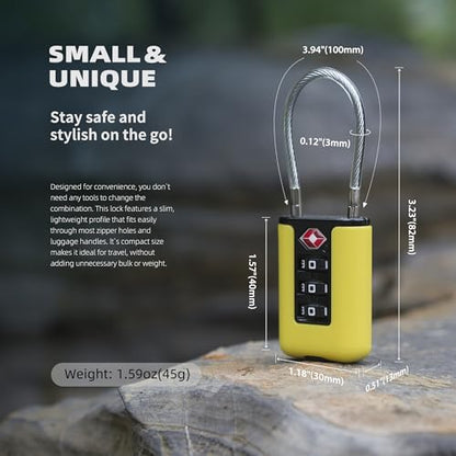 TSA Approved Luggage Locks, 3-Digit Waterproof Padlock, Combination Travel Cable Lock, Lockers, Suitcases, Toolboxes (Yellow+Yellow) - color: Yellow+Yellow
