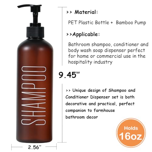 16oz Brown Shampoo and Conditioner Dispenser- Empty Refillable Pump Bottles - color: Brown&black Pump