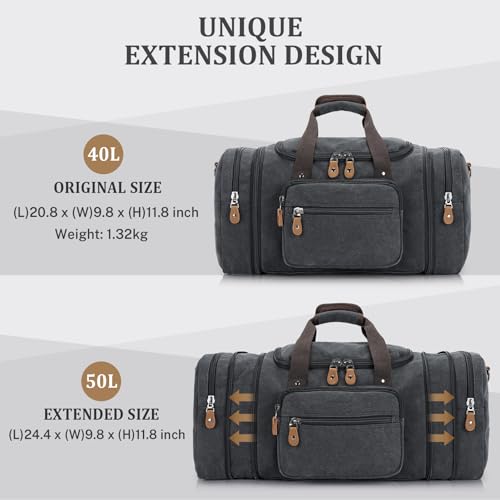 Gonex Canvas Duffle Bag, Expandable 50L Travel Overnight Weekender Bag - color: Dark Grey, size: Large-50L (Without Shoe Compartment)