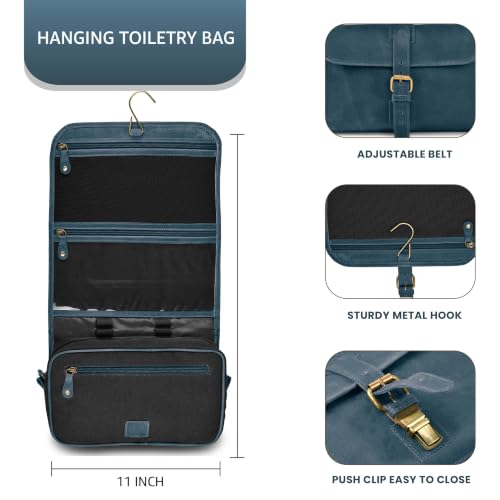 LEATHER VILLAGE Hanging Leather Toiletry Bag for Men, Dopp Kit, Blue - color: Blue