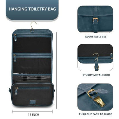 LEATHER VILLAGE Hanging Leather Toiletry Bag for Men, Dopp Kit, Blue - color: Blue