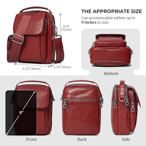 Augus Genuine Leather Small Messenger Bag Purse for Men Crossbody - color: Burgundy