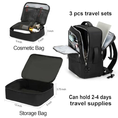 SHRRADOO Travel Backpackfor Women Men, with Storage Cosmetic Bag Set 3pcs - color: Black
