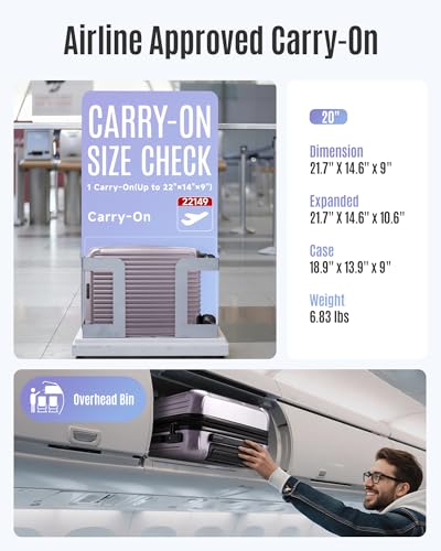 LIGHT FLIGHT 20 Inch Carry On Luggage 22x14x9 Airline Approved, Rose Purple - color: Rose Purple, size: Carry-On - 20"