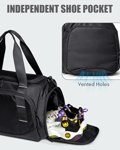 Small Gym Bag for Men, Travel Duffle Bag with Shoe Compartment - color: Black