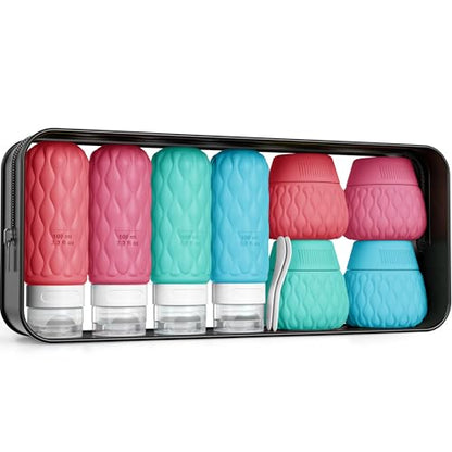 Travel Bottles for Toiletries Silicone Travel Size Containers 3.4oz 1.7oz - color: Tropical Sunset