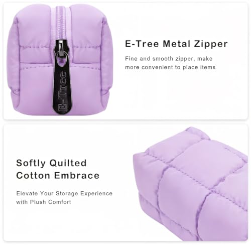 E-Tree Quilted Pencil Case,Makeup Brush Bag,Toiletry Pouch Organizer,Purple - color: Purple
