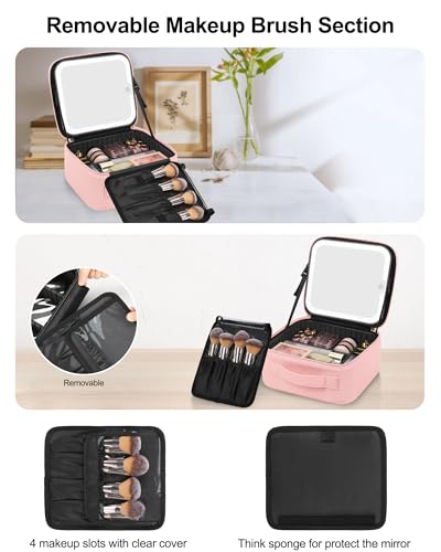 Chomeiu Travel Makeup Bag with LED Mirror, Cosmetic Bag with Handle, Pink - color: 01-Pink, size: A-Small