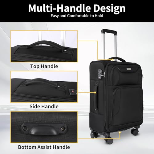 WireHot 3-Piece Softside Expandable Luggage Set, Black, 20in/24in/28in - color: Black