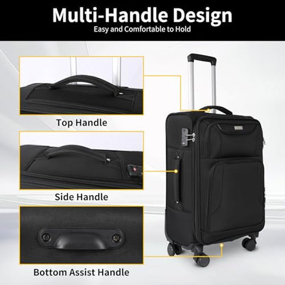 WireHot 3-Piece Softside Expandable Luggage Set, Black, 20in/24in/28in - color: Black