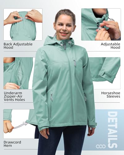 33,000ft Packable Rain Jacket for Women Waterproof Raincoats with Hood - color: Aqua Tone, size: Medium