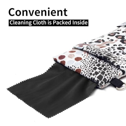 Face Shadow Double Glasses Case Soft Eyeglass Case For Women Men - color: Leopard White