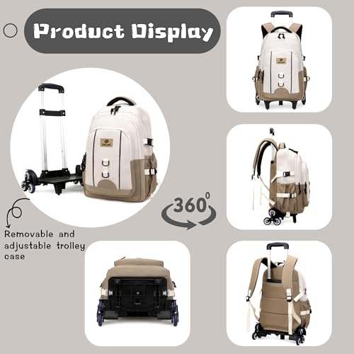 Rolling Backpack for Boys Elementary Middle School Bags, Boys Carry-on Roller Backpack for Kids with 6 Wheels, Khaki - color: 6 Wheels-khaki