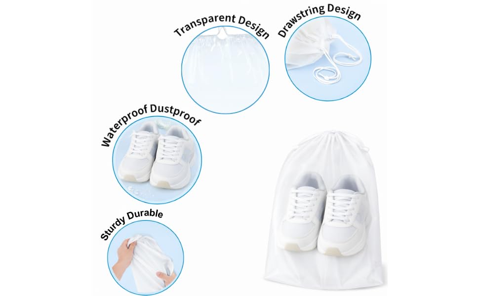 InfinitePack Large Transparent Shoe Bags for Travel, Portable Shoe Bags, Shoes Pouch Storage Organizer with Drawstring for Men & Women aClear Window Shoes Pouch with Rope - size: 5"x8"(100pcs)