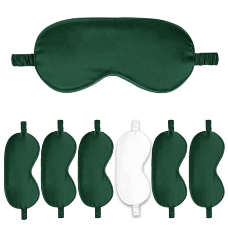7PACK Satin Eye Mask Silk Sleep Masks Silky Blackout Eyes Covers Sleeping Blindfold Eyeshade Wedding Bridal Gift Travel Naps - color: Evergreen