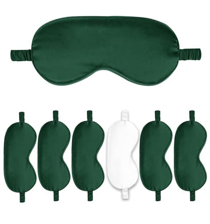 7PACK Satin Eye Mask Silk Sleep Masks Silky Blackout Eyes Covers Sleeping Blindfold Eyeshade Wedding Bridal Gift Travel Naps - color: Evergreen