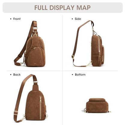 Kattee Sling Bag for Women, Genuine Suede Leather Crossbody Bags - color: Suede Coffee
