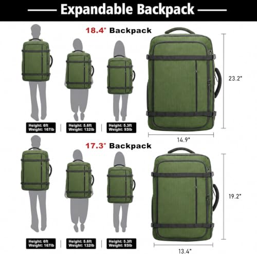 Travelability 1-7 DAYS Expandable Carry On Anti Theft Water Resistant - color: Green, size: 18.4inch - 23.2"x14.9"x9.4"(+3.5")