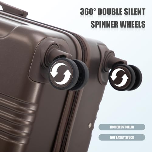Hardshell Luggage Sets, Lightweight Stripes Suitcases with Spinner Wheels, Brown-222 - color: Brown-222, size: 20/24/28 Inch