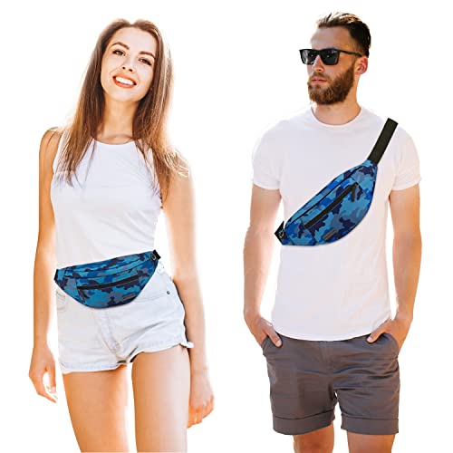 MAXTOP Camo Blue Fanny Pack for Men Cross Body Bag Carrying All Phones - color: Camo Blue