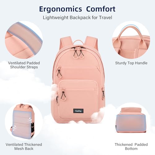 HanTrip 18 Inch Carry on Travel Backpack with Lots of Pockets, Pink - color: Pink, size: 18 Inch
