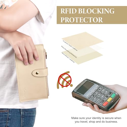 Travelambo Womens Leather Bifold Wallet, Slim RFID Blocking Card Holder - color: Khahi