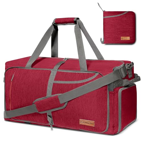 Canway 65L Travel Duffel Bag, Foldable Weekender Bag with Shoes Compartment for Men Women Water-proof & Tear Resistant - color: Beetles Red, size: 65L