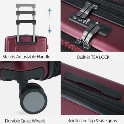 KROSER Carry On Luggage 22x14x9 Airline Approved 20 Inch Suitcases - color: Burgundy