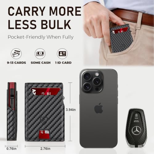 RUNBOX Wallet for Men 9-13 Cards RFID Blocking Slim Pop-Up Card Holder - color: Black+RED