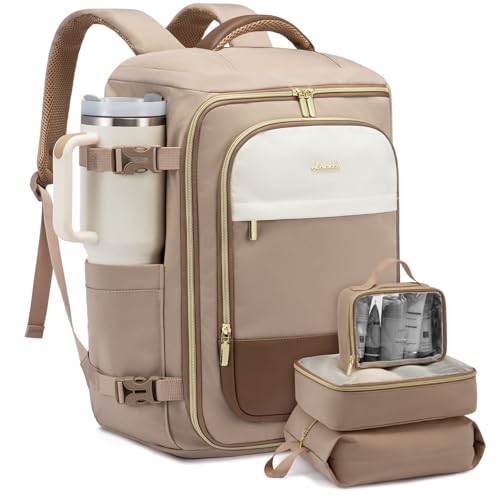 LOVEVOOK 항공사 승인 여행용 노트북 휴대용 백팩 여성용, 4개 - color: 베이지 & 카키, size: 40L-4PCS