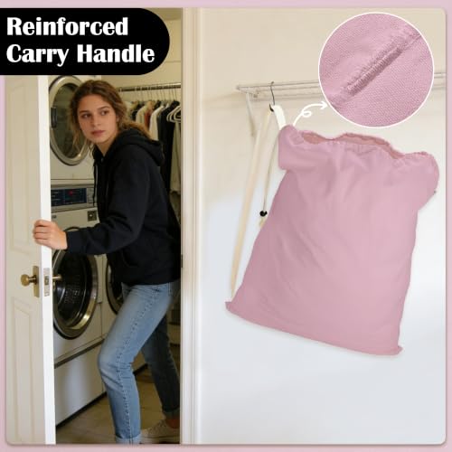 Canvas Laundry Bag with Shoulder Strap & Drawstring, 23"W x 29"H, Pink - color: Pink