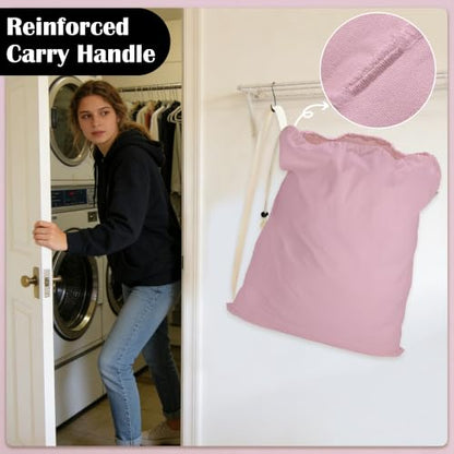 Canvas Laundry Bag with Shoulder Strap & Drawstring, 23"W x 29"H, Pink - color: Pink