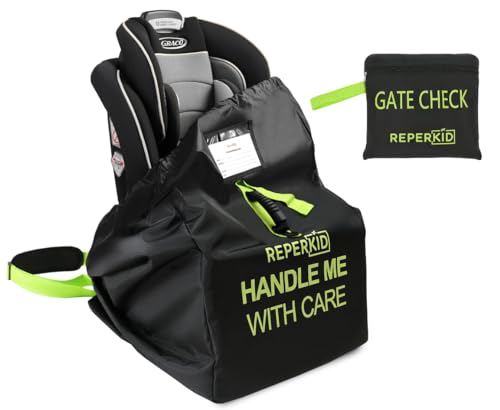 Car Seat Travel Bag for Airplane, Backpack Straps, Fits Most Car Seats - color: Black with Green