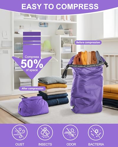 Travel Laundry Bag, Pump-free Vacuum Compression Dirty Clothes Bag, Medium Reusable Waterproof & Washable Laundry Bag, Wet and Dry Bag, Ideal for Suitcases, Laundromats (1 Pack) Purple - color: Purple, size: 17.5" L × 13.5" W × 5" H