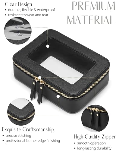Popvibe Clear Makeup Bag with Zipper, Set of 2, Mini and Medium, Black - color: Black, style: Mini & Medium