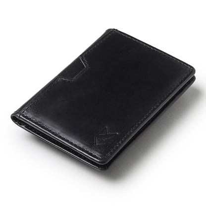 FOXHACKLE Full Grain Leather Credit Card Holder for Men and Women, Slim Bifold RFID Blocking Wallet, Thin Front Pocket Minimalist Wallet, Small Card Case. - color: Black