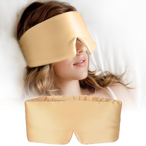 Silk Sleep Mask for Women and Men, Side Sleeper, 22 Momme Pure Mulberry Silk Total Blackout 100% Mulberry Eye Mask with Adjustable Headband Full Size, Eye Masks for Sleeping and Travel - color: Sunset Glow